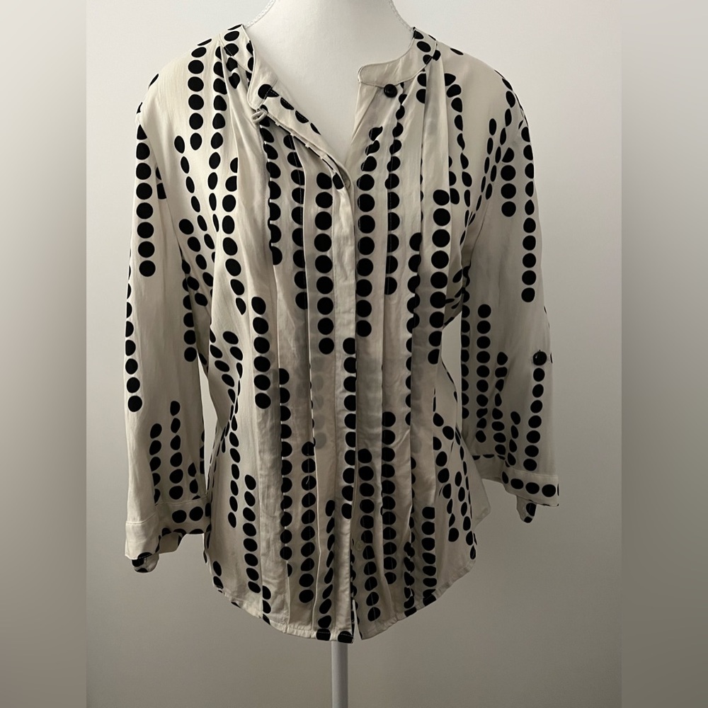 a.n.a Black and Cream Polka Dot Blouse Size L